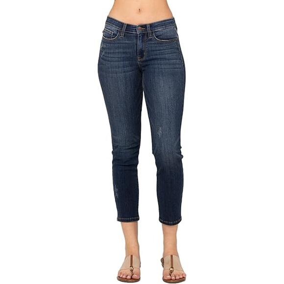 Judy Blue Mid Rise Cropped Distressed Relaxed Fit Jeans Women's Size 13/31 - Picture 1 of 8